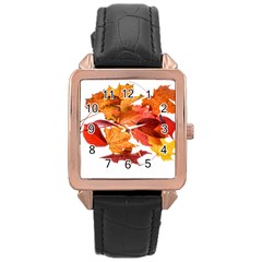 Autumn Leaves Leaf Transparent Rose Gold Leather Watch  by Amaryn4rt