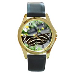 Butterfly #22 Round Gold Metal Watch by litimages