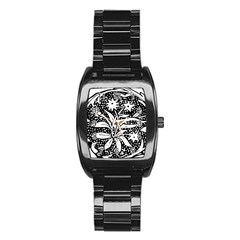 Decoration Pattern Design Flower Stainless Steel Barrel Watch by Amaryn4rt