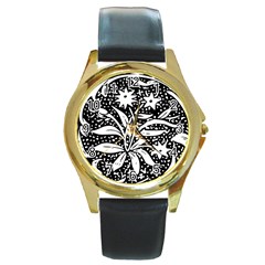 Decoration Pattern Design Flower Round Gold Metal Watch by Amaryn4rt