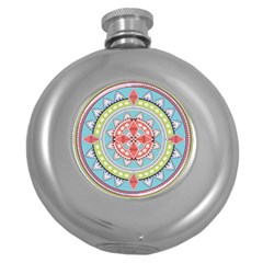 Drawing Mandala Art Round Hip Flask (5 Oz) by Amaryn4rt