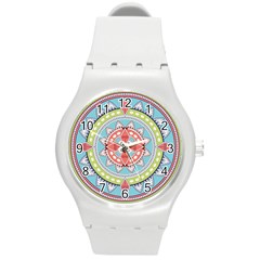 Drawing Mandala Art Round Plastic Sport Watch (m) by Amaryn4rt