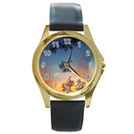 Hardest Frost Winter Cold Frozen Round Gold Metal Watch Front