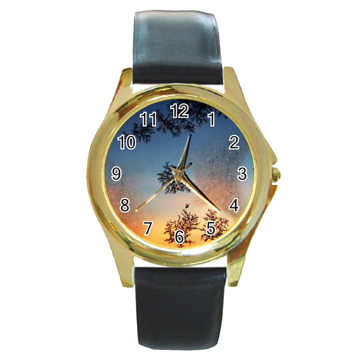 Hardest Frost Winter Cold Frozen Round Gold Metal Watch