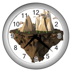 Low Poly Floating Island 3d Render Wall Clocks (silver)  by Amaryn4rt