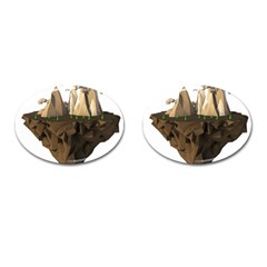 Low Poly Floating Island 3d Render Cufflinks (oval) by Amaryn4rt