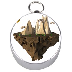 Low Poly Floating Island 3d Render Silver Compasses by Amaryn4rt