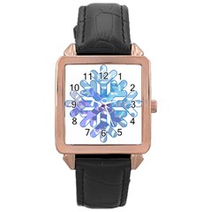 Snowflake Blue Snow Snowfall Rose Gold Leather Watch 