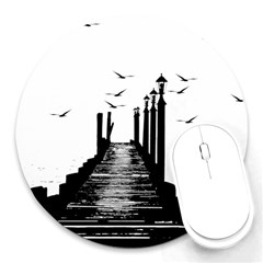 The Pier The Seagulls Sea Graphics Round Mousepads by Amaryn4rt