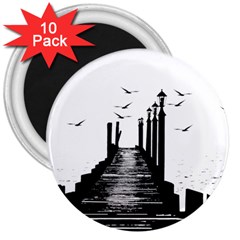 The Pier The Seagulls Sea Graphics 3  Magnets (10 Pack)  by Amaryn4rt