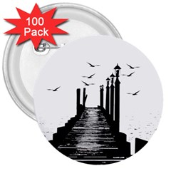 The Pier The Seagulls Sea Graphics 3  Buttons (100 Pack)  by Amaryn4rt