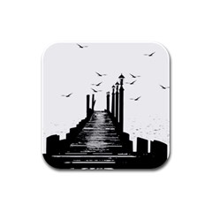 The Pier The Seagulls Sea Graphics Rubber Square Coaster (4 Pack)  by Amaryn4rt