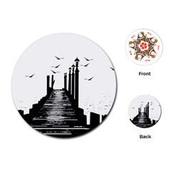 The Pier The Seagulls Sea Graphics Playing Cards (round)  by Amaryn4rt