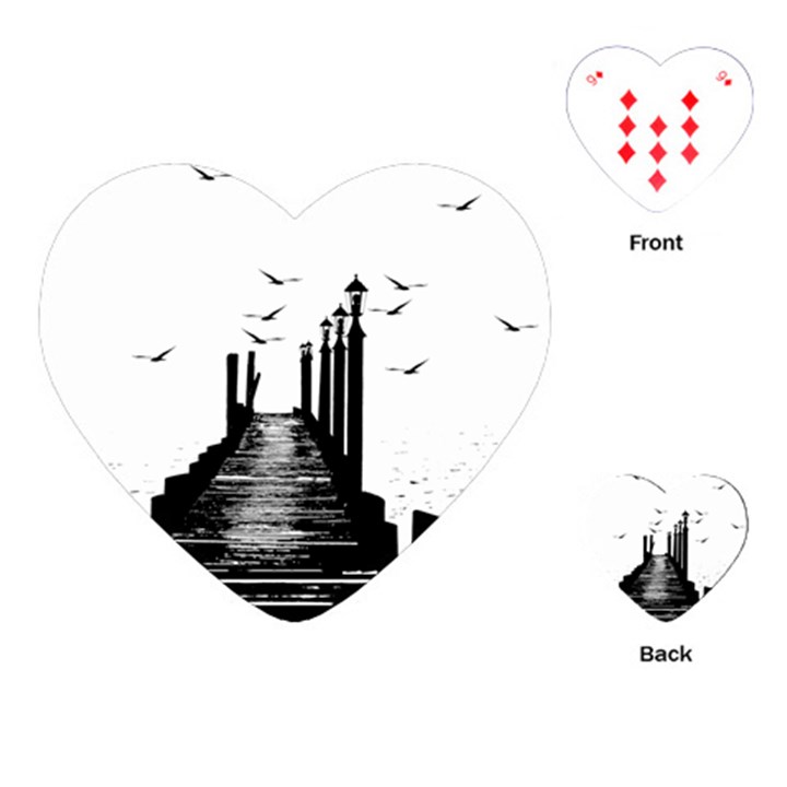 The Pier The Seagulls Sea Graphics Playing Cards (Heart) 