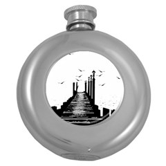 The Pier The Seagulls Sea Graphics Round Hip Flask (5 Oz) by Amaryn4rt