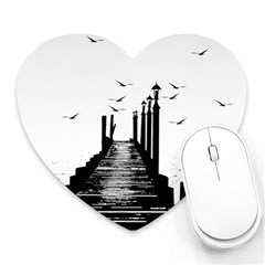 The Pier The Seagulls Sea Graphics Heart Mousepads by Amaryn4rt