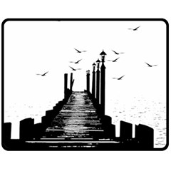 The Pier The Seagulls Sea Graphics Fleece Blanket (medium)  by Amaryn4rt