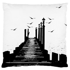 The Pier The Seagulls Sea Graphics Large Cushion Case (one Side) by Amaryn4rt