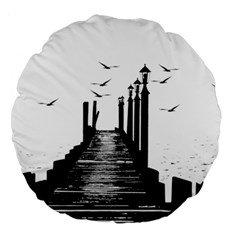 The Pier The Seagulls Sea Graphics Large 18  Premium Round Cushions by Amaryn4rt