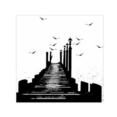 The Pier The Seagulls Sea Graphics Small Satin Scarf (square) by Amaryn4rt