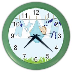 Baby Boy Clothes Line Color Wall Clocks by Nexatart