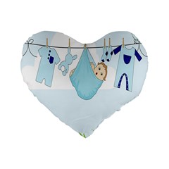 Baby Boy Clothes Line Standard 16  Premium Heart Shape Cushions by Nexatart