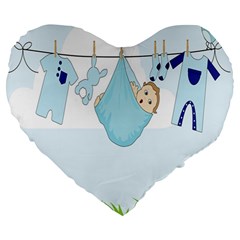 Baby Boy Clothes Line Large 19  Premium Heart Shape Cushions by Nexatart