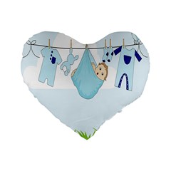 Baby Boy Clothes Line Standard 16  Premium Flano Heart Shape Cushions by Nexatart