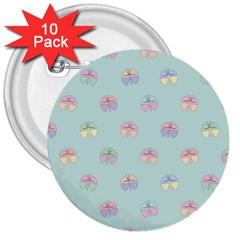 Butterfly Pastel Insect Green 3  Buttons (10 Pack)  by Nexatart