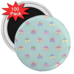 Butterfly Pastel Insect Green 3  Magnets (100 Pack) by Nexatart