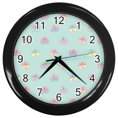 Butterfly Pastel Insect Green Wall Clocks (black) by Nexatart