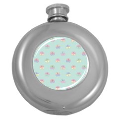 Butterfly Pastel Insect Green Round Hip Flask (5 Oz) by Nexatart