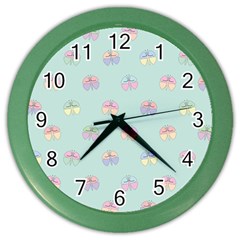 Butterfly Pastel Insect Green Color Wall Clocks by Nexatart