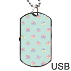 Butterfly Pastel Insect Green Dog Tag Usb Flash (two Sides) by Nexatart