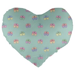 Butterfly Pastel Insect Green Large 19  Premium Heart Shape Cushions by Nexatart