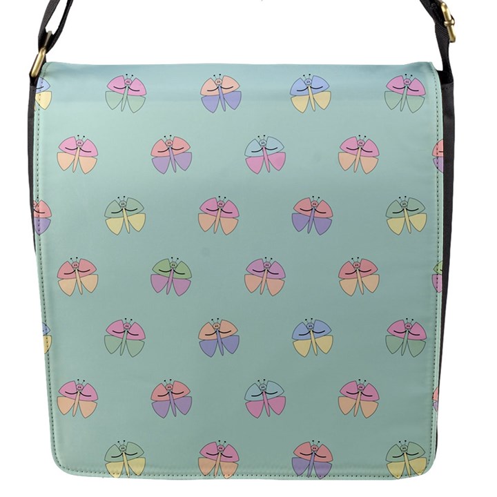 Butterfly Pastel Insect Green Flap Messenger Bag (S)