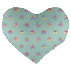 Butterfly Pastel Insect Green Large 19  Premium Flano Heart Shape Cushions by Nexatart