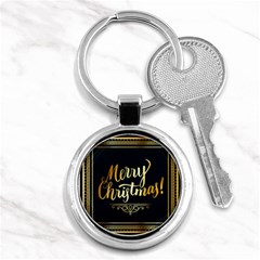 Christmas Gold Black Frame Noble Key Chains (round)  by Nexatart