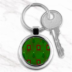 Christmas Trees And Boxes Background Key Chains (round)  by Nexatart