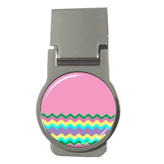 Easter Chevron Pattern Stripes Money Clips (round)  by Nexatart