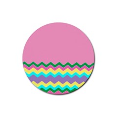 Easter Chevron Pattern Stripes Rubber Round Coaster (4 Pack)  by Nexatart