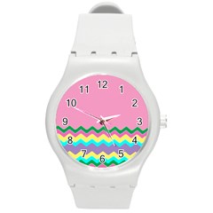 Easter Chevron Pattern Stripes Round Plastic Sport Watch (m)