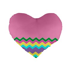 Easter Chevron Pattern Stripes Standard 16  Premium Flano Heart Shape Cushions by Nexatart