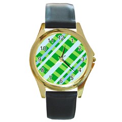 Fabric Cotton Geometric Diagonal Round Gold Metal Watch by Nexatart