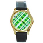 Fabric Cotton Geometric Diagonal Round Gold Metal Watch Front