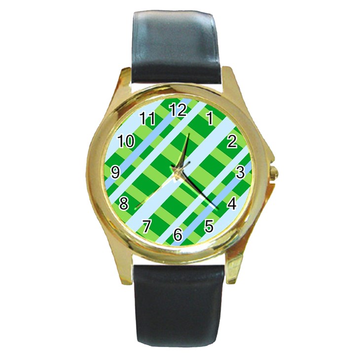 Fabric Cotton Geometric Diagonal Round Gold Metal Watch