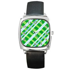 Fabric Cotton Geometric Diagonal Square Metal Watch by Nexatart