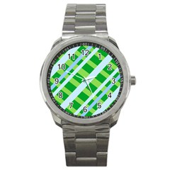 Fabric Cotton Geometric Diagonal Sport Metal Watch by Nexatart