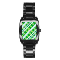 Fabric Cotton Geometric Diagonal Stainless Steel Barrel Watch by Nexatart