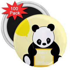 First Birthday Panda Card 3  Magnets (100 Pack) by Nexatart